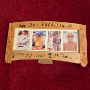 Wood “Our Vacation” Picture Frame. Holds 4 Small Prints (2x3).